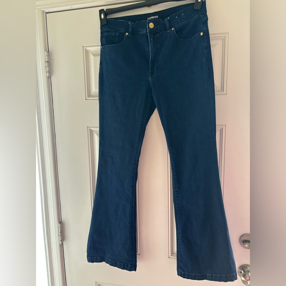 Express Dark Blue Denim Jeans. Slim Flare High Rise Size 12R. NWOT